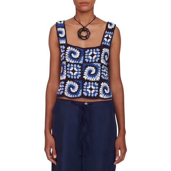 STAUD Sweaters - STAUD Womens Psychedelic Blue Crochet Cropped Shirt Tank Top Sweater Top NWT